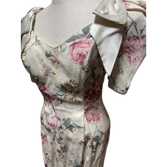 Vintage Late Edition Ltd White Floral Brocade Dress Size 6 Puff Sleeve Shoulder - Picture 7 of 8